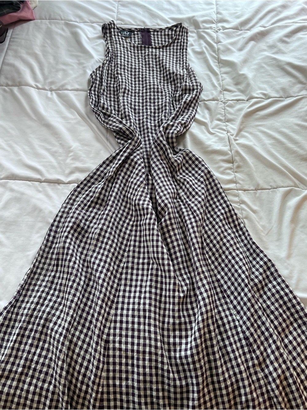 Vintage Purple and White Gingham Maxi Dress